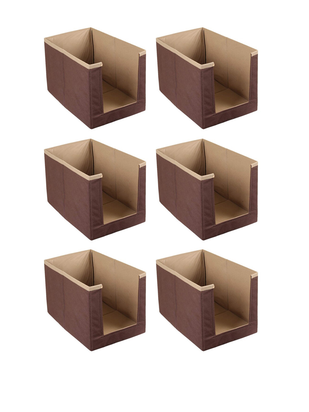 Kuber Industries Set Of 6 Brown & Beige Solid Non-Woven Sustainable Wardrobe Organizer