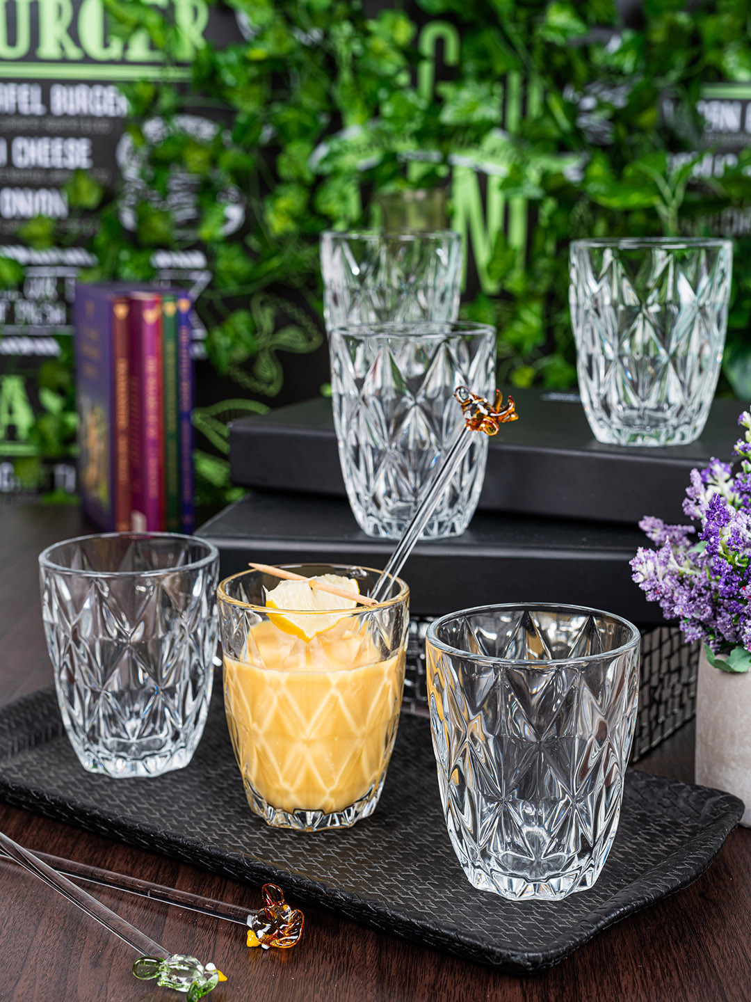 GOODHOMES Set Of 6 Transparent Textured Juice Tumbler