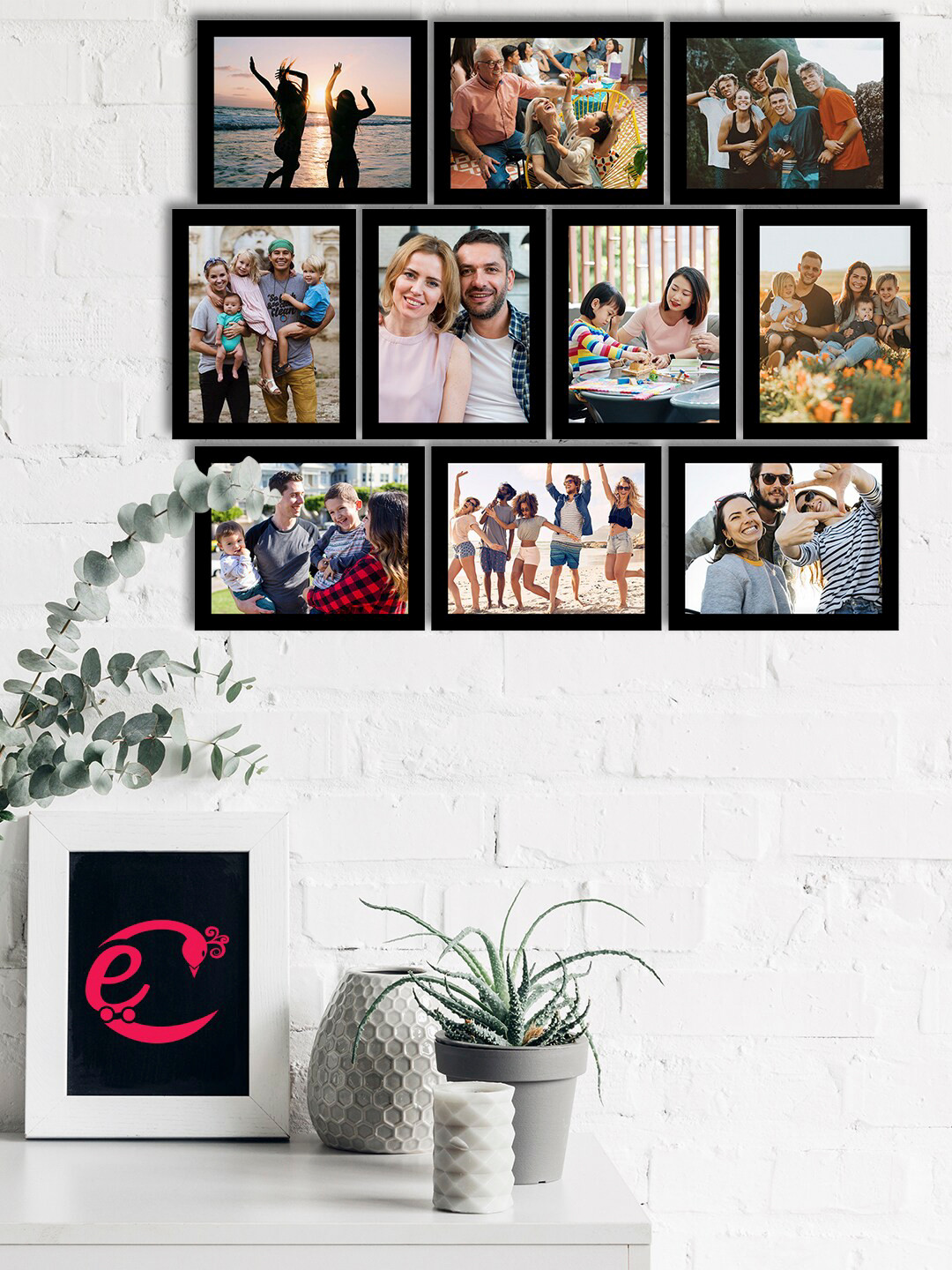 eCraftIndia Set of 10 Black Solid Memory Wall Collage Photo Frame