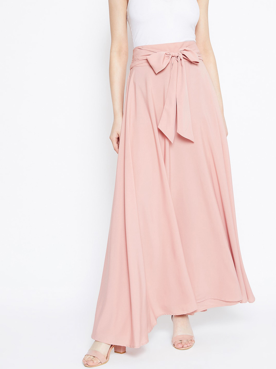 Berrylush Peach-Coloured Flared Maxi Skirt