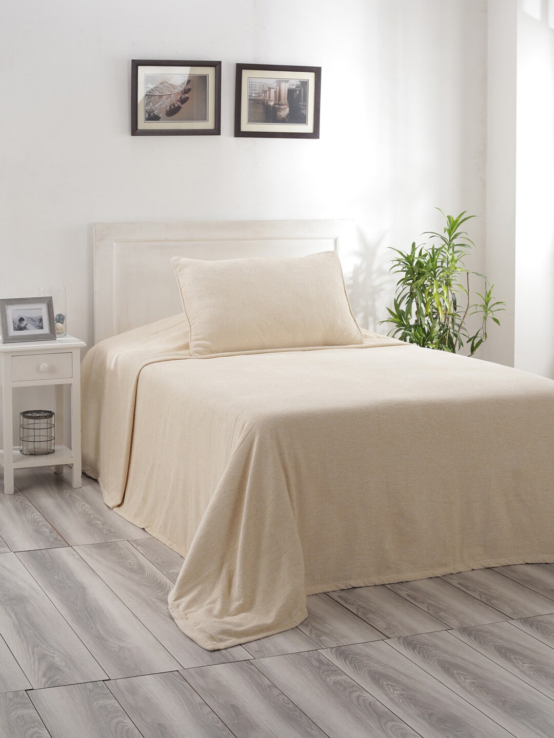 MASPAR Beige Solid Cotton 310 GSM Single Bed Cover