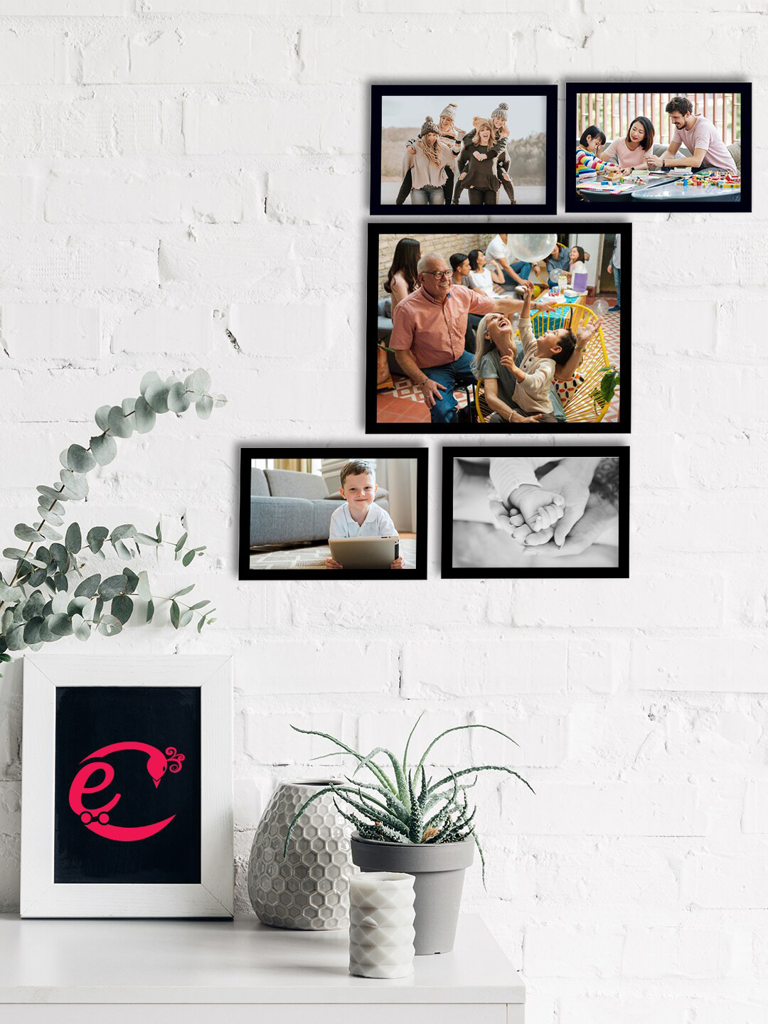eCraftIndia Set of 5 Black Solid Rectangle Memory Wall Collage Photo Frames