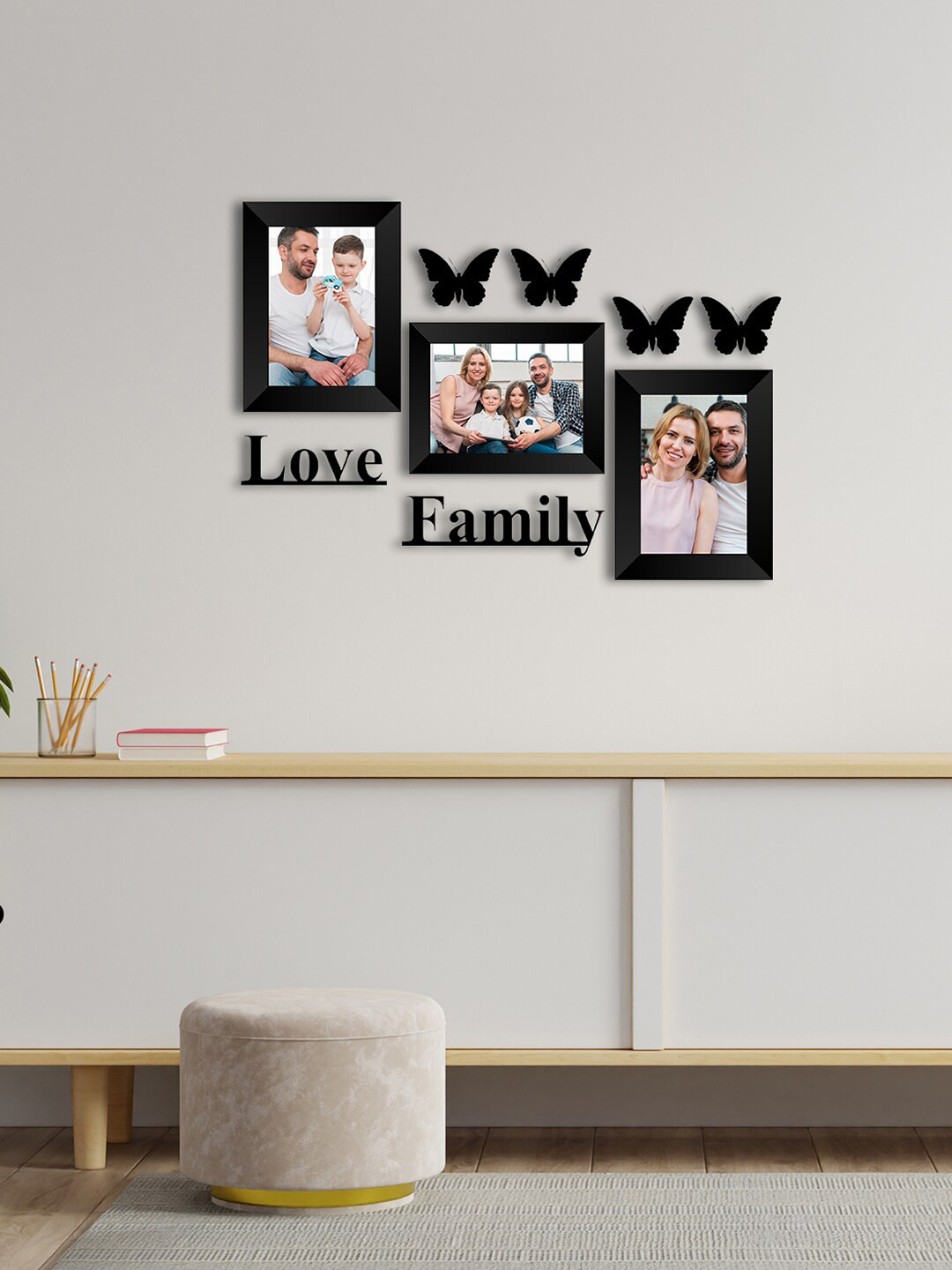eCraftIndia Set of 3 Black Solid Rectangle Memory Wall Collage Photo Frames