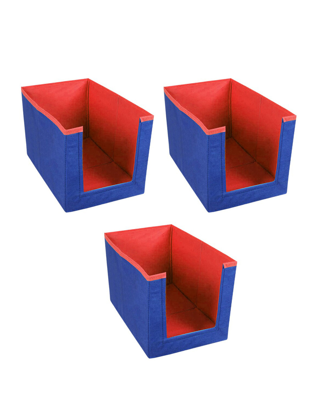Kuber Industries Set Of 3 Blue & Red Solid Sustainable Shirt Stackers