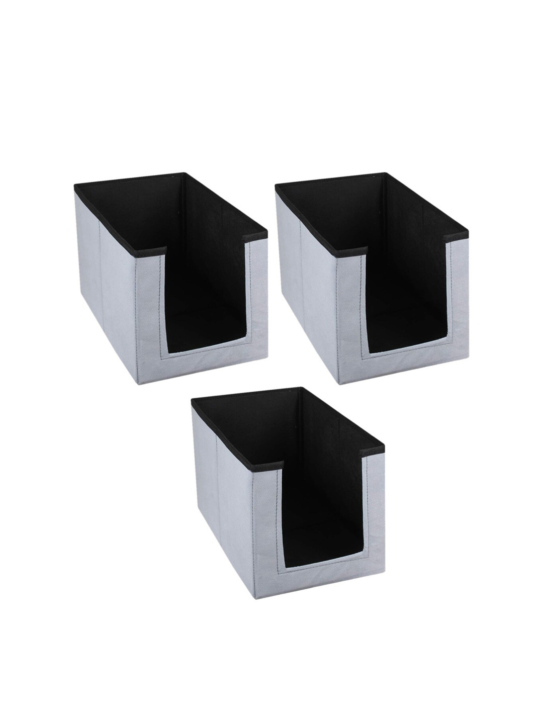 Kuber Industries Set Of 3 Grey Solid Non-Woven Shirt Stacker Wardrobe Organiser