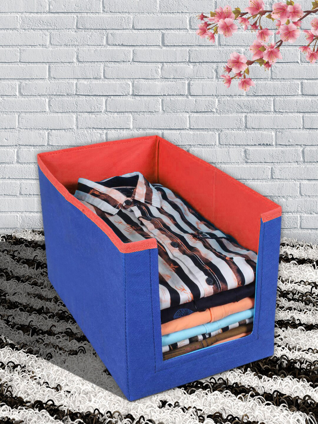 Kuber Industries Blue & Red Solid Non-Woven Sustainable Wardrobe Organizer
