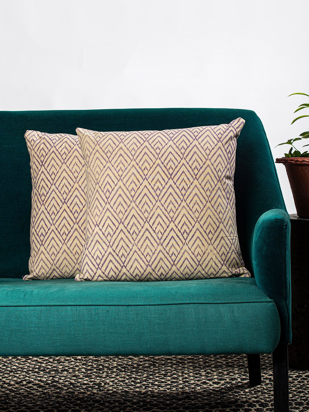 Contrast Living Beige Geometric Cotton HD Digital 2 Piece Square Cushion Covers -20x20In