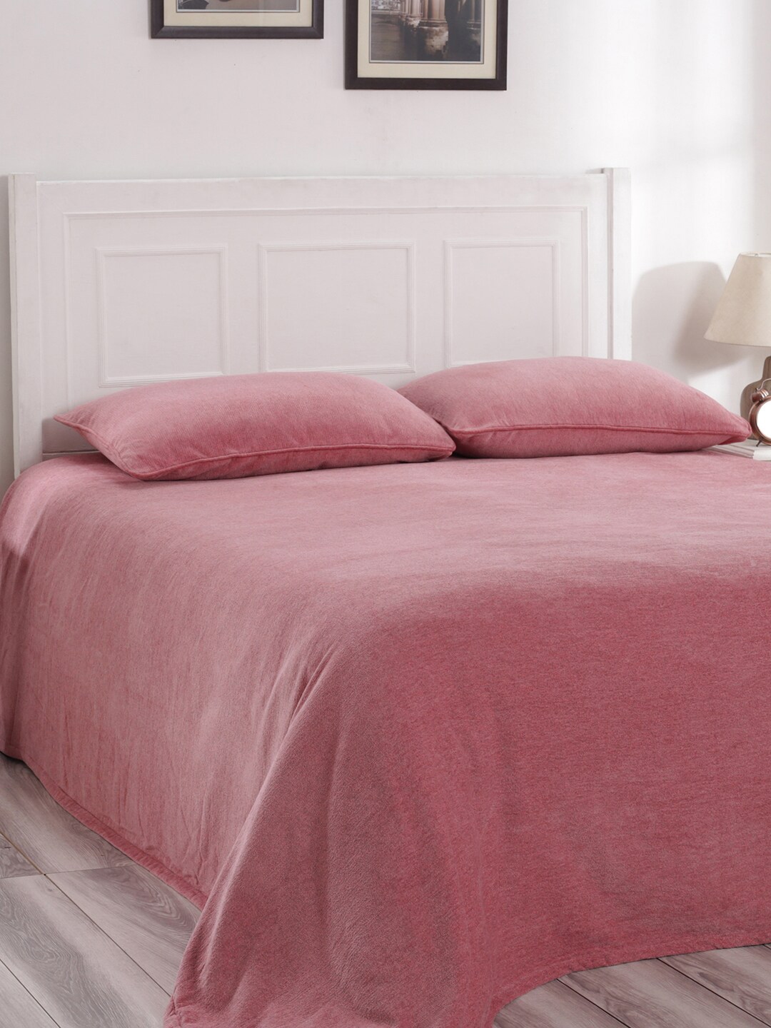 MASPAR Pink Solid Charlotte 310 GSM Double Bed Cover