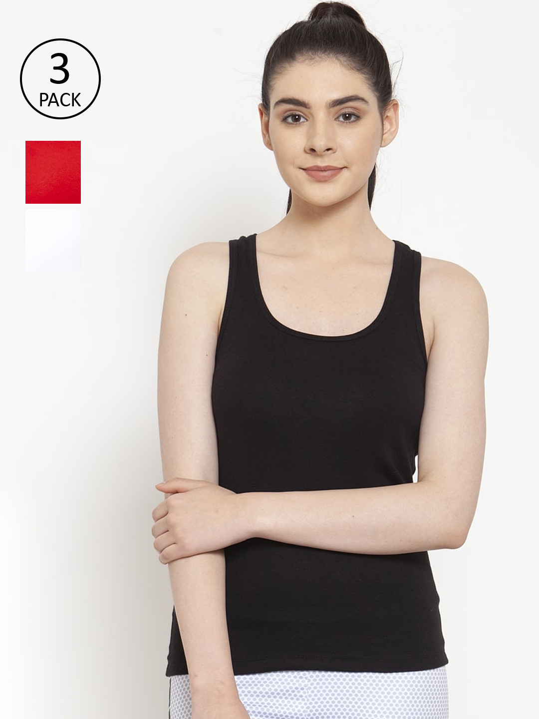 Friskers Women Black & White Pack of 3 Solid Tank Top