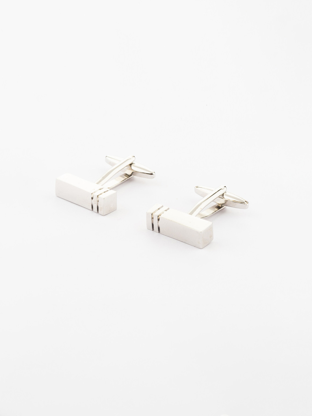 The Tie Hub Rhodium-Plated Silver-Toned Rectangle Cufflinks