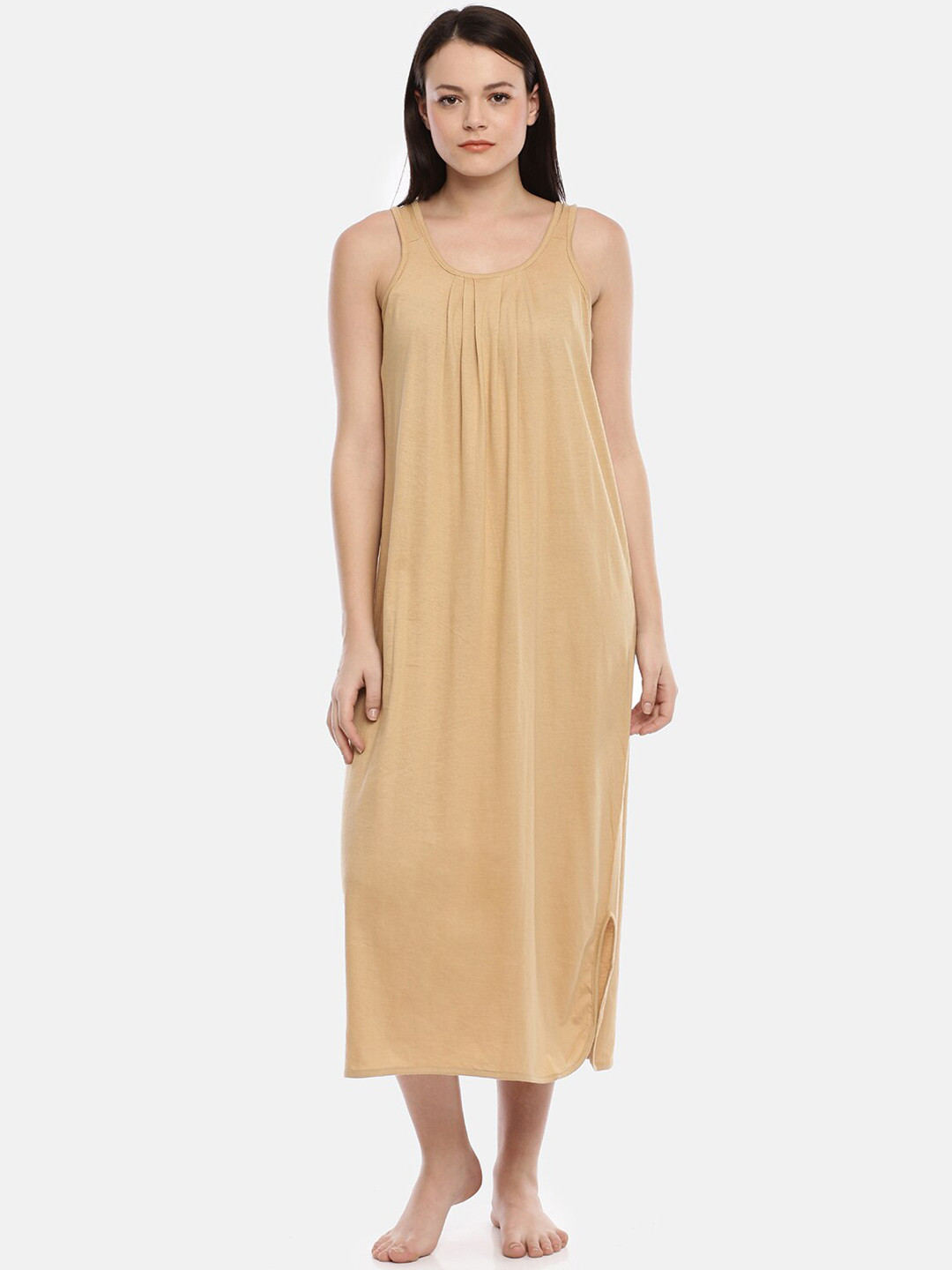 GOLDSTROMS Beige Solid Nightdress NSLP-9041