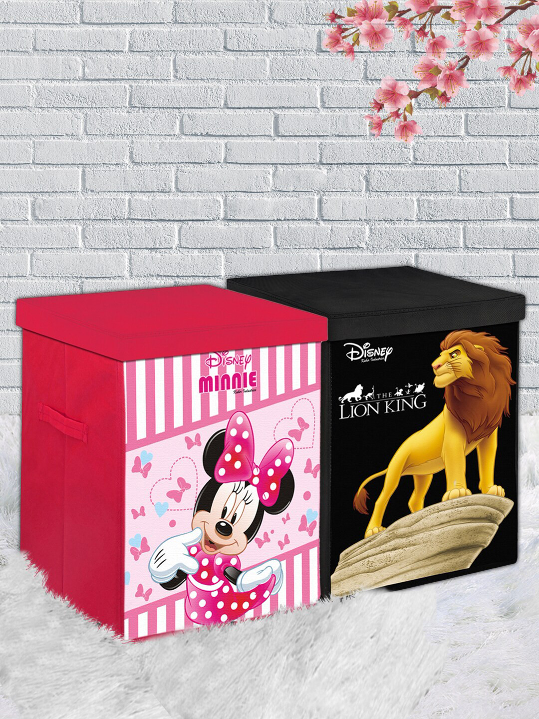 Kuber Industries Set Of 2 Disney Cars & Minnie Printed Foldable Sustainable Laundry Organiser