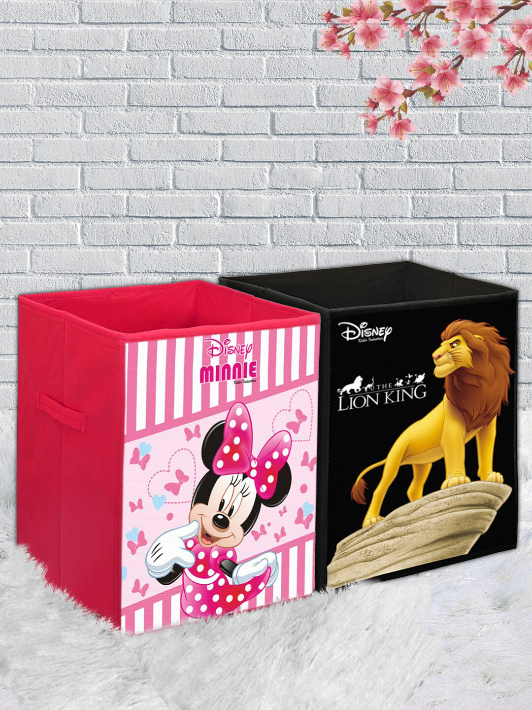 Kuber Industries Set Of 2 Disney Lion King & Minnie Printed Foldable Laundry Organiser