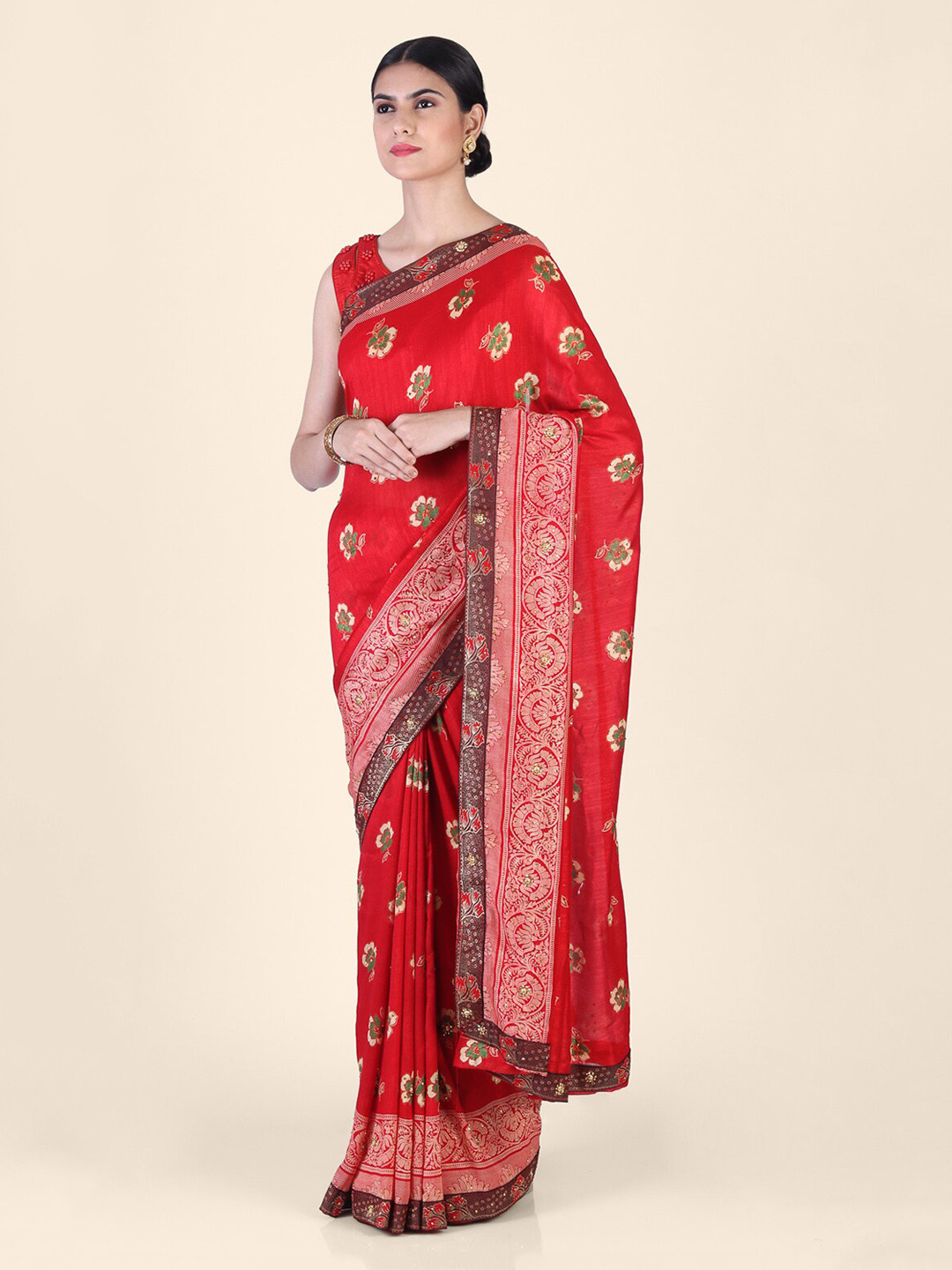 CLAI WORLD Red Printed Saree