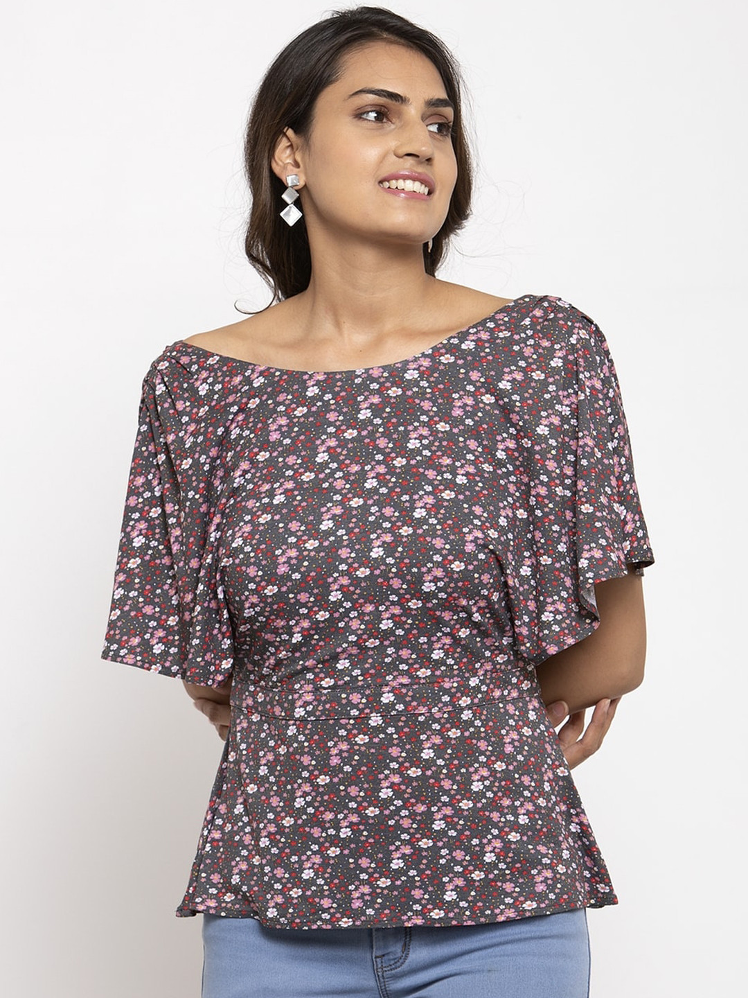 Magnetic Designs Women Grey Printed Top