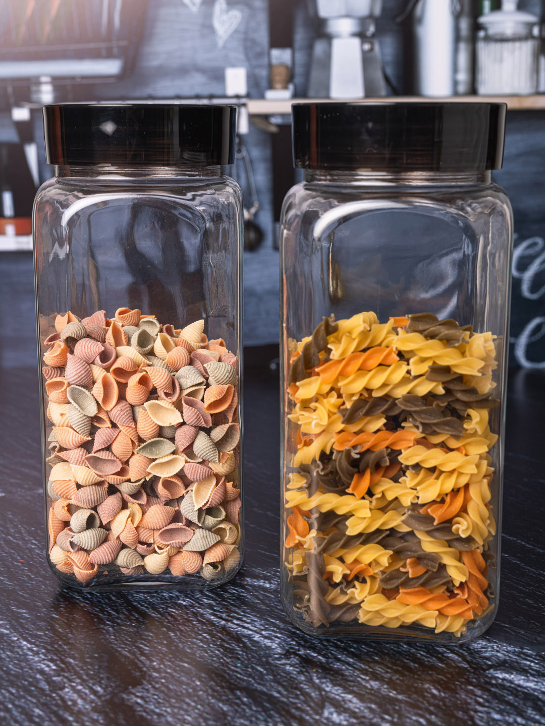 GOODHOMES Set Of 2 Transparent & Brown Glass Square Jars