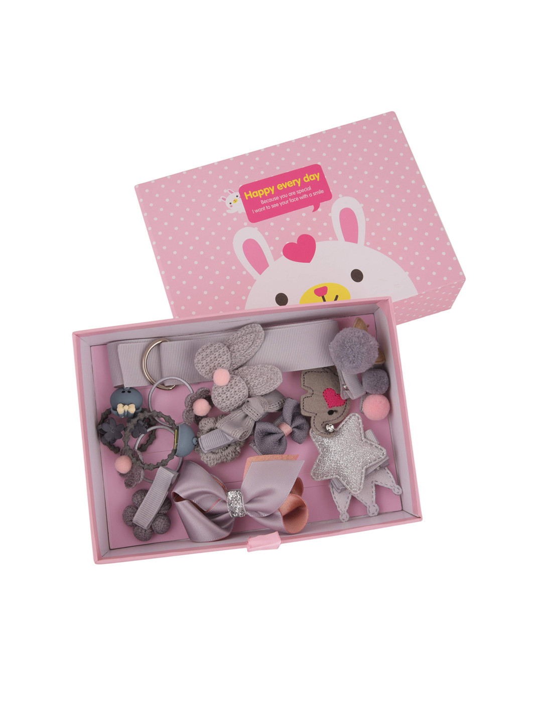 Yellow Bee Girls Silver-Toned Set of 15 Embellished Hair Accessory Set