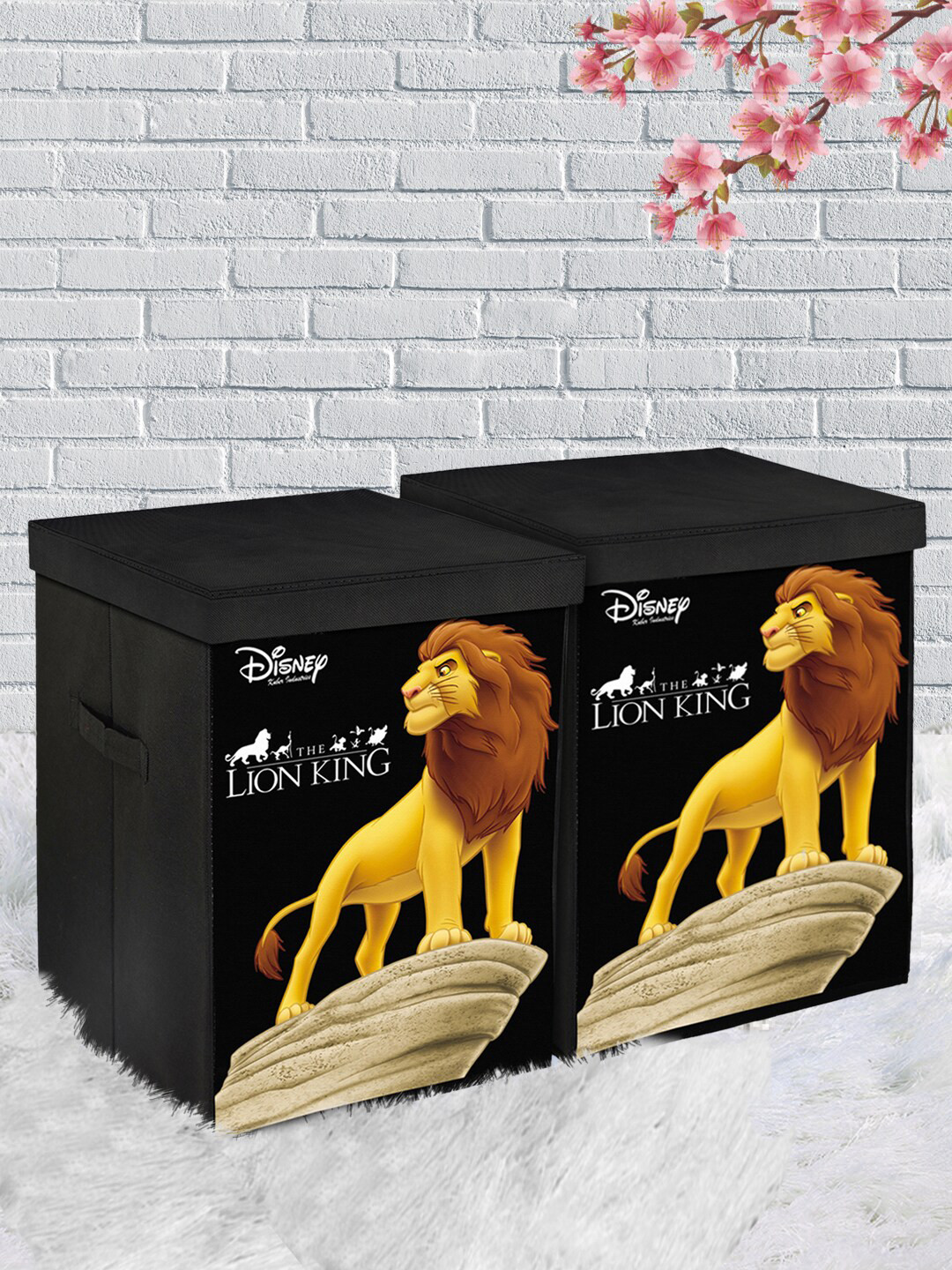Kuber Industries Set Of 2 Black Disney Printed Foldable Large Multi-Utility Sustainable Storage Cubes With Handle