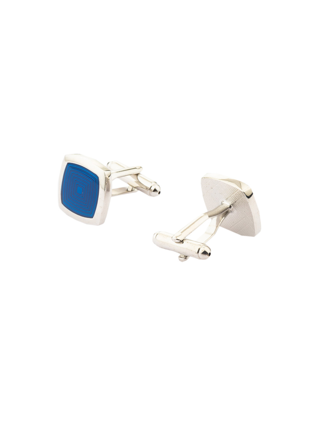 The Tie Hub Rhodium-Plated Blue & Silver-Toned Square Cufflinks