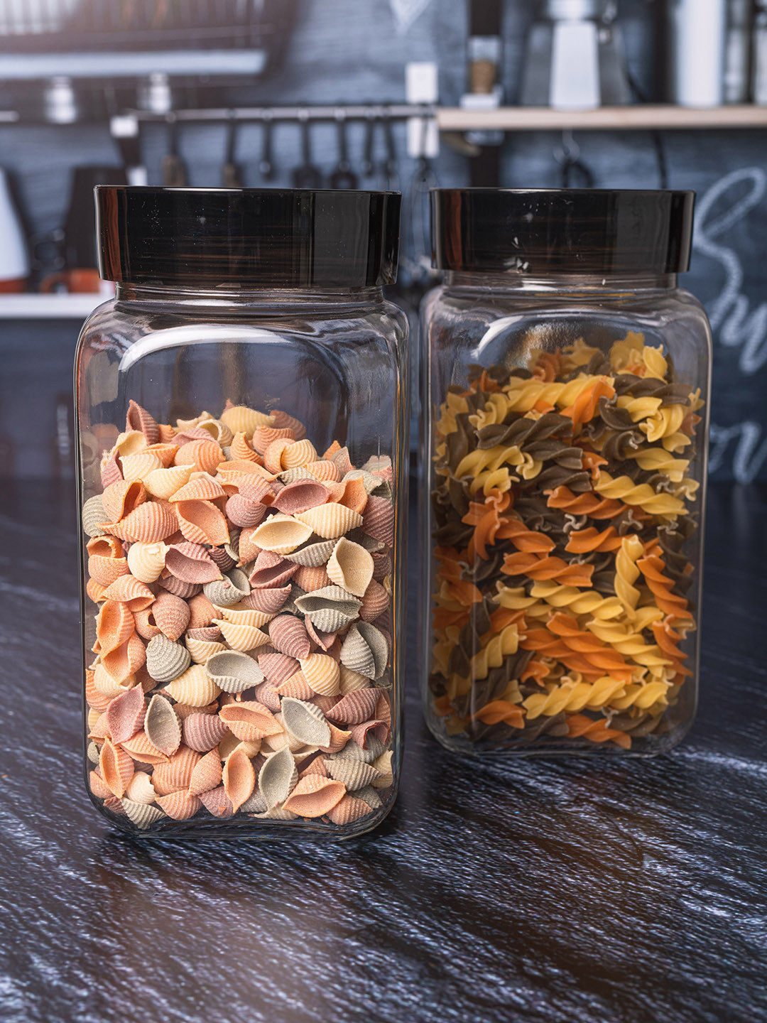 GOODHOMES Set Of 2 Transparent Glass Jars With Lid