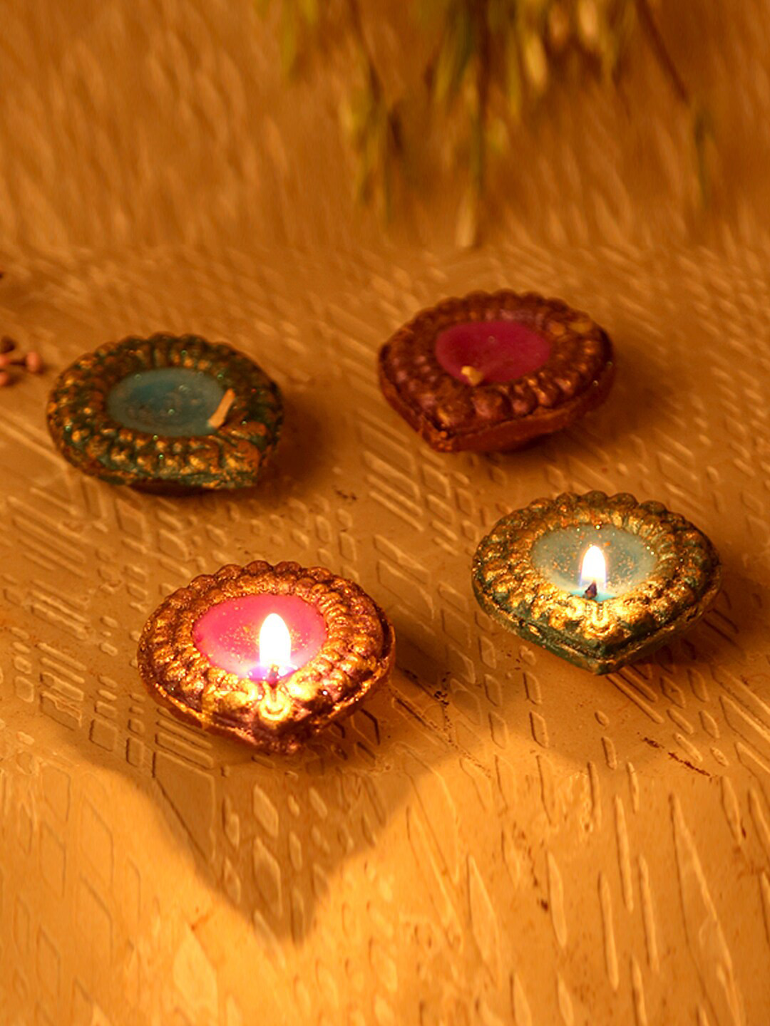 Aapno Rajasthan Set Of 4 Handcrafted Wax Filled Terracotta Diyas