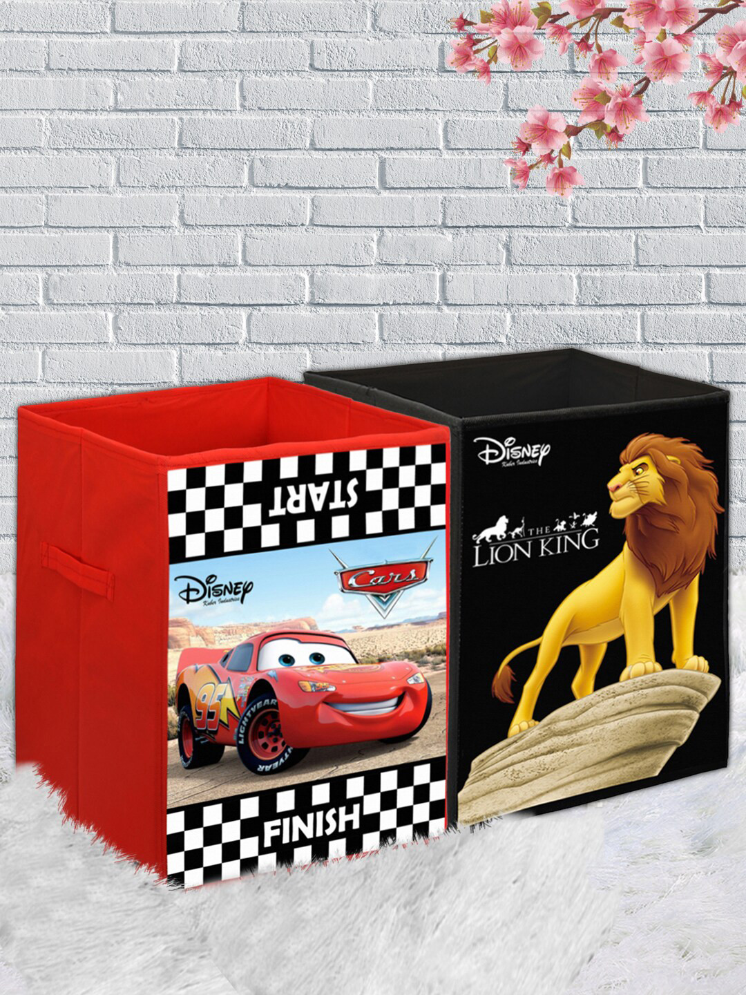 Kuber Industries Set Of 2 Black & Red Disney Printed Foldable Large Multi-Utility Sustainable Storage Cubes With Handle