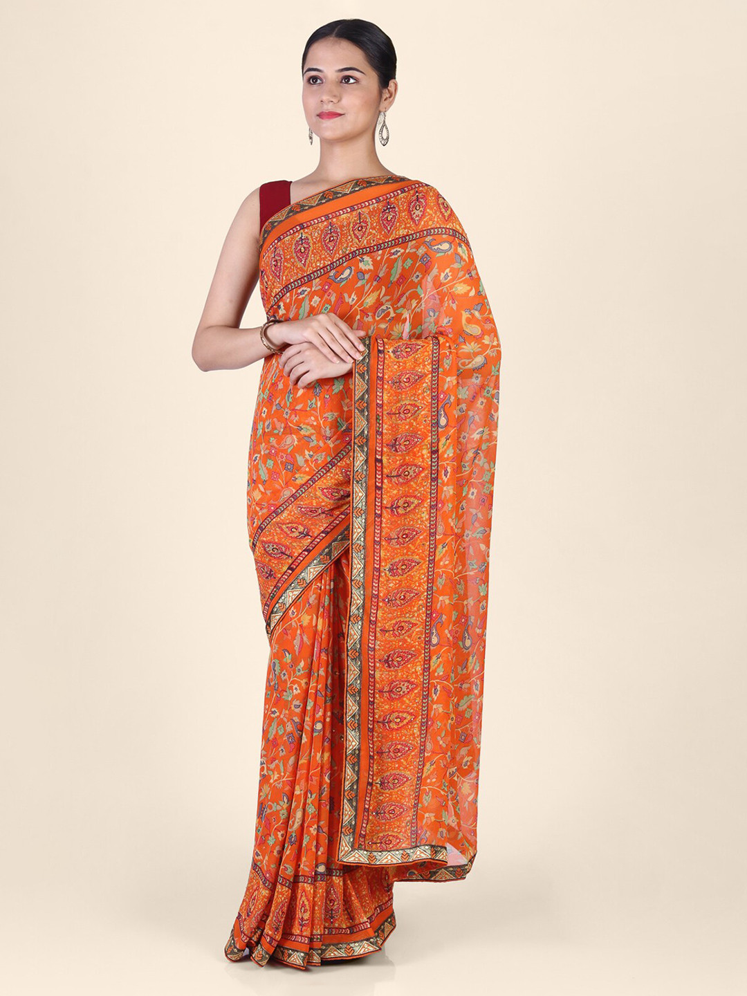 CLAI WORLD Orange Woven Design Saree