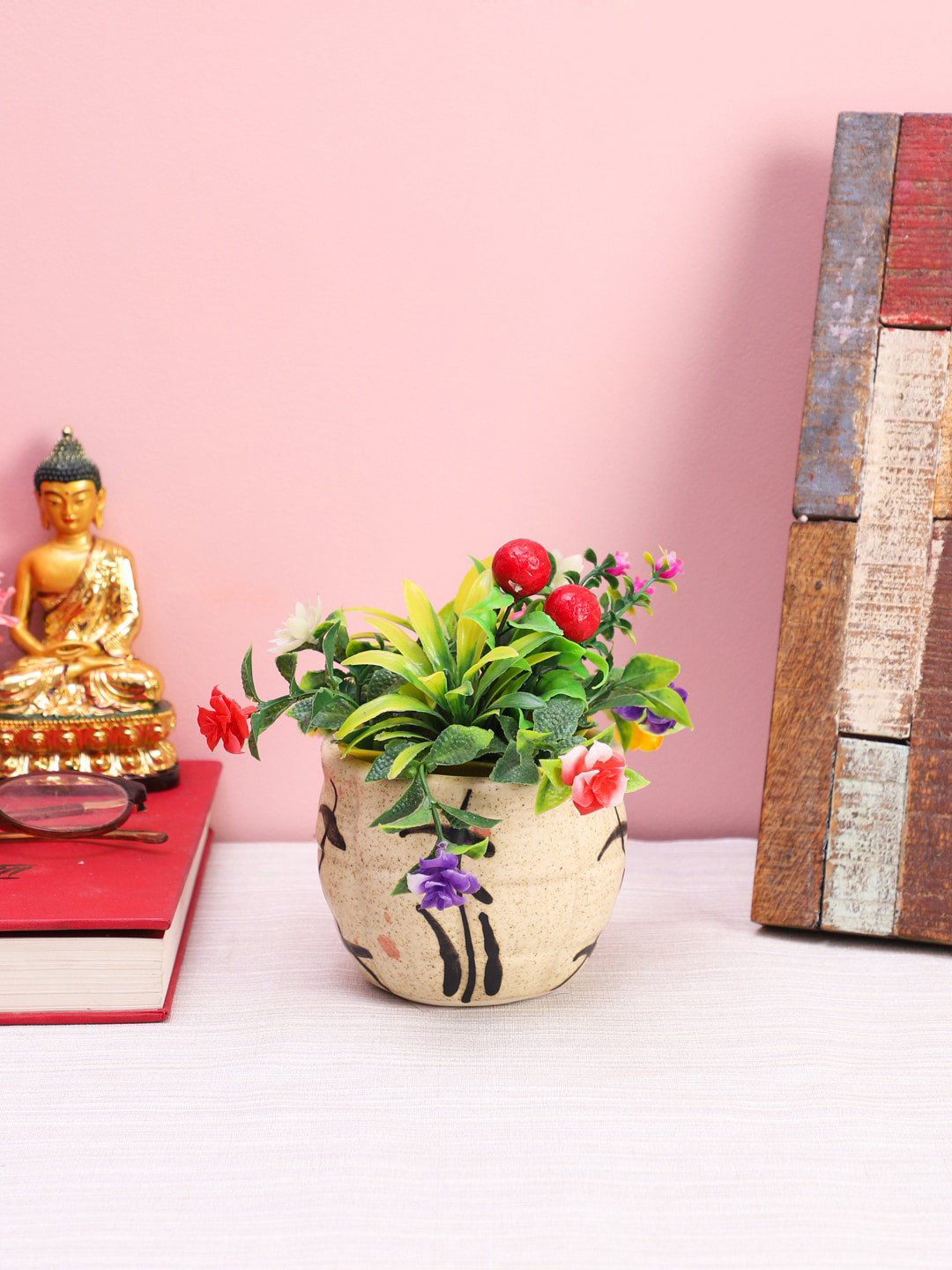 CDI Beige Printed Ceramic Football Shaped Flower Pot