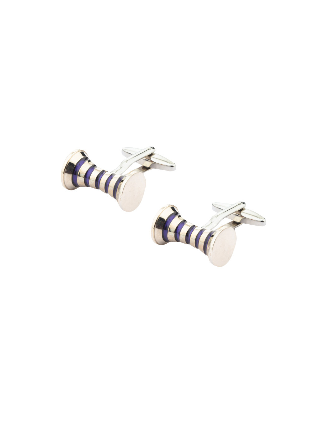 The Tie Hub Rhodium-Plated Purple & Silver-Toned Geometric Cufflinks