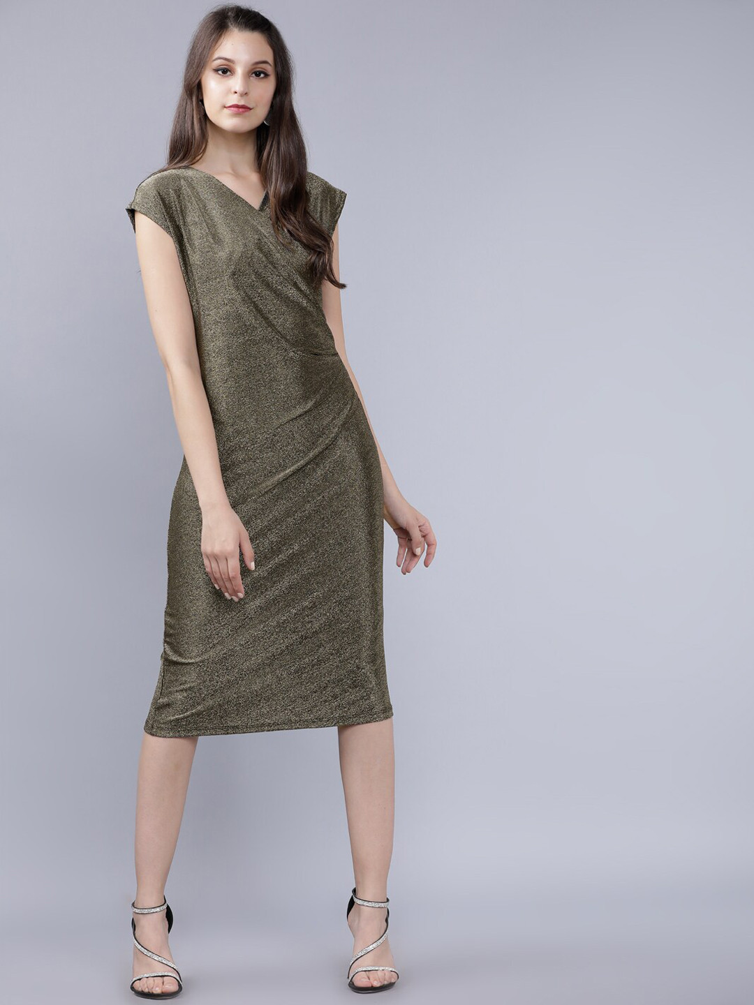 Tokyo Talkies Women Antique Gold Sheen Wrap Dress