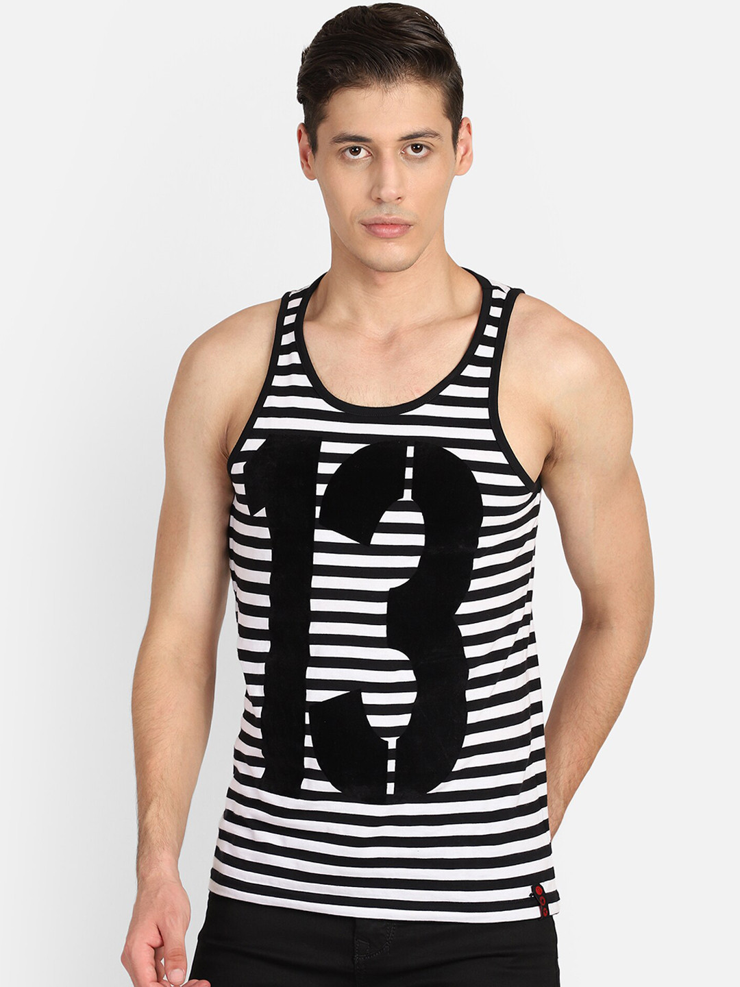 PUNK Men Black Striped Scoop Neck T-shirt