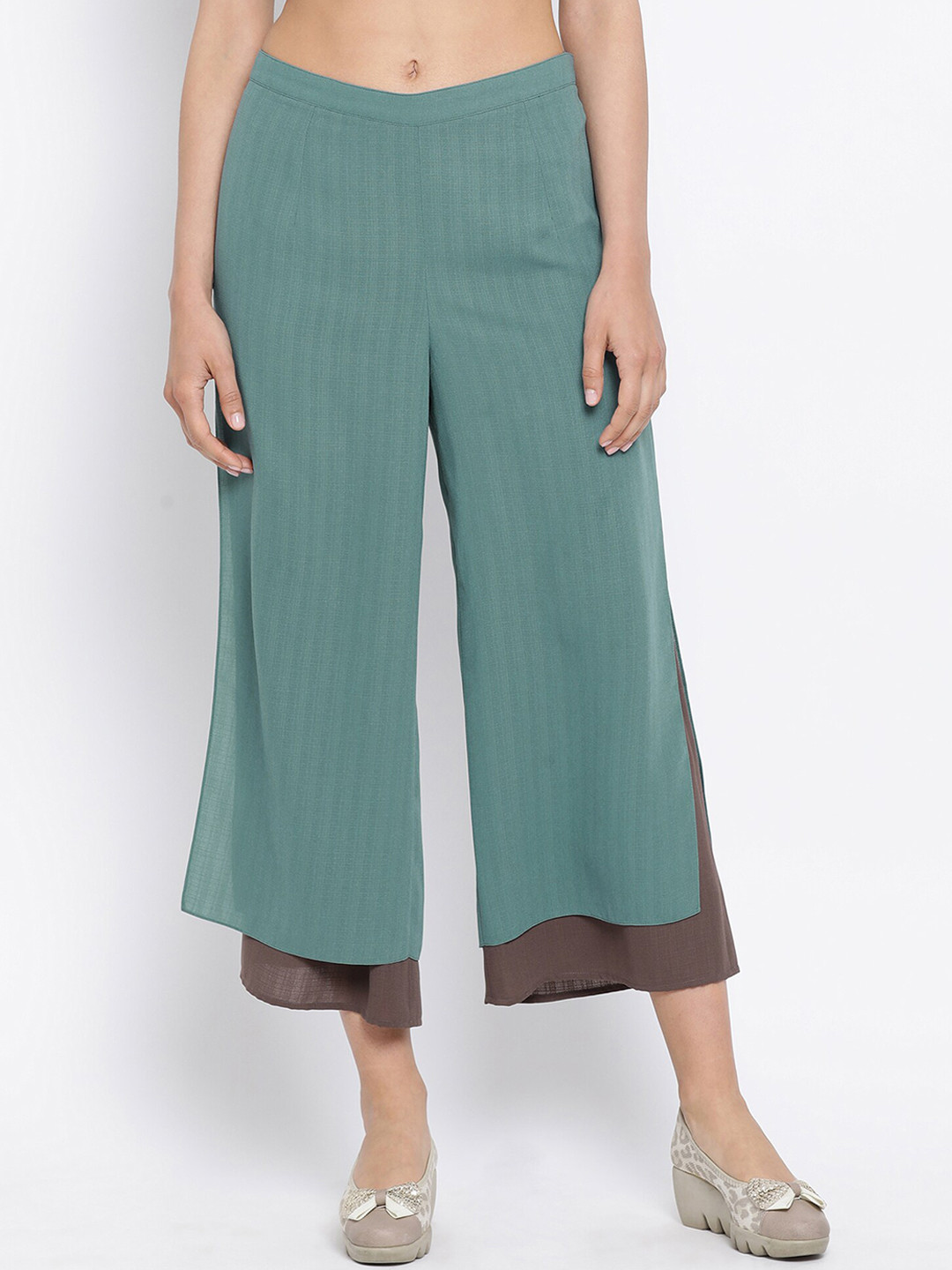 OFFICE & YOU Women Teal Solid Straight Palazzos