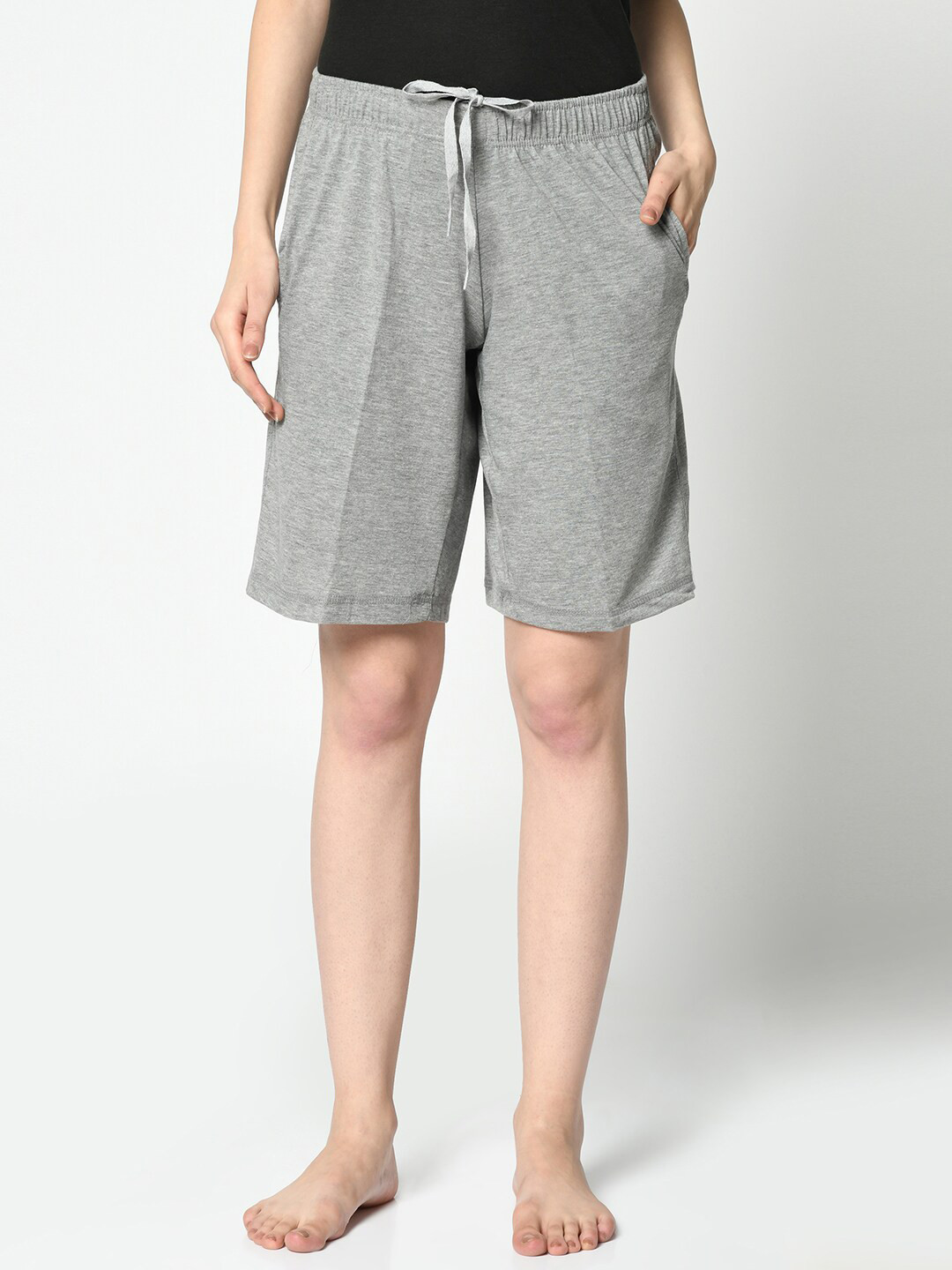 MACK JONNEY Women Grey Solid Lounge Shorts D12__MLG__01