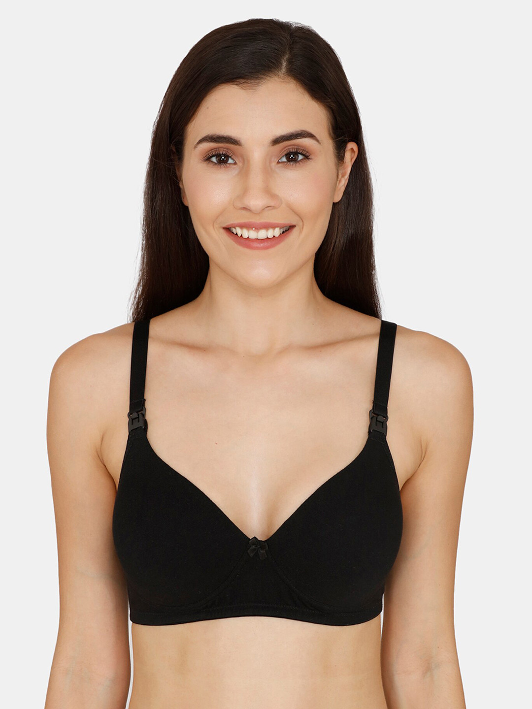 Nejo Black Solid Non-Wired Lightly Padded Maternity Bra NJL006