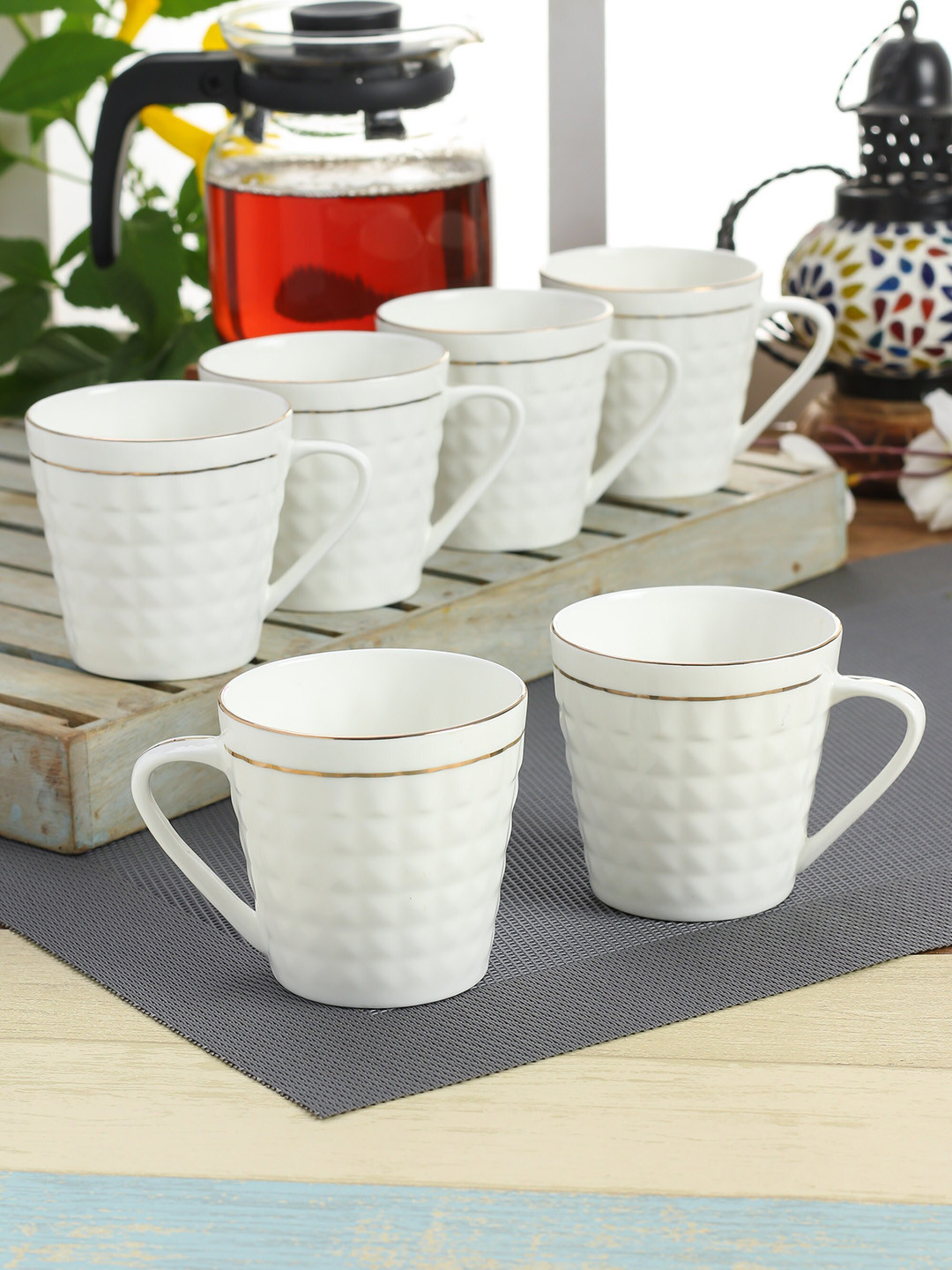 CLAY CRAFT White Ceramic Microwave Safe 6 Piece Cups-180ml