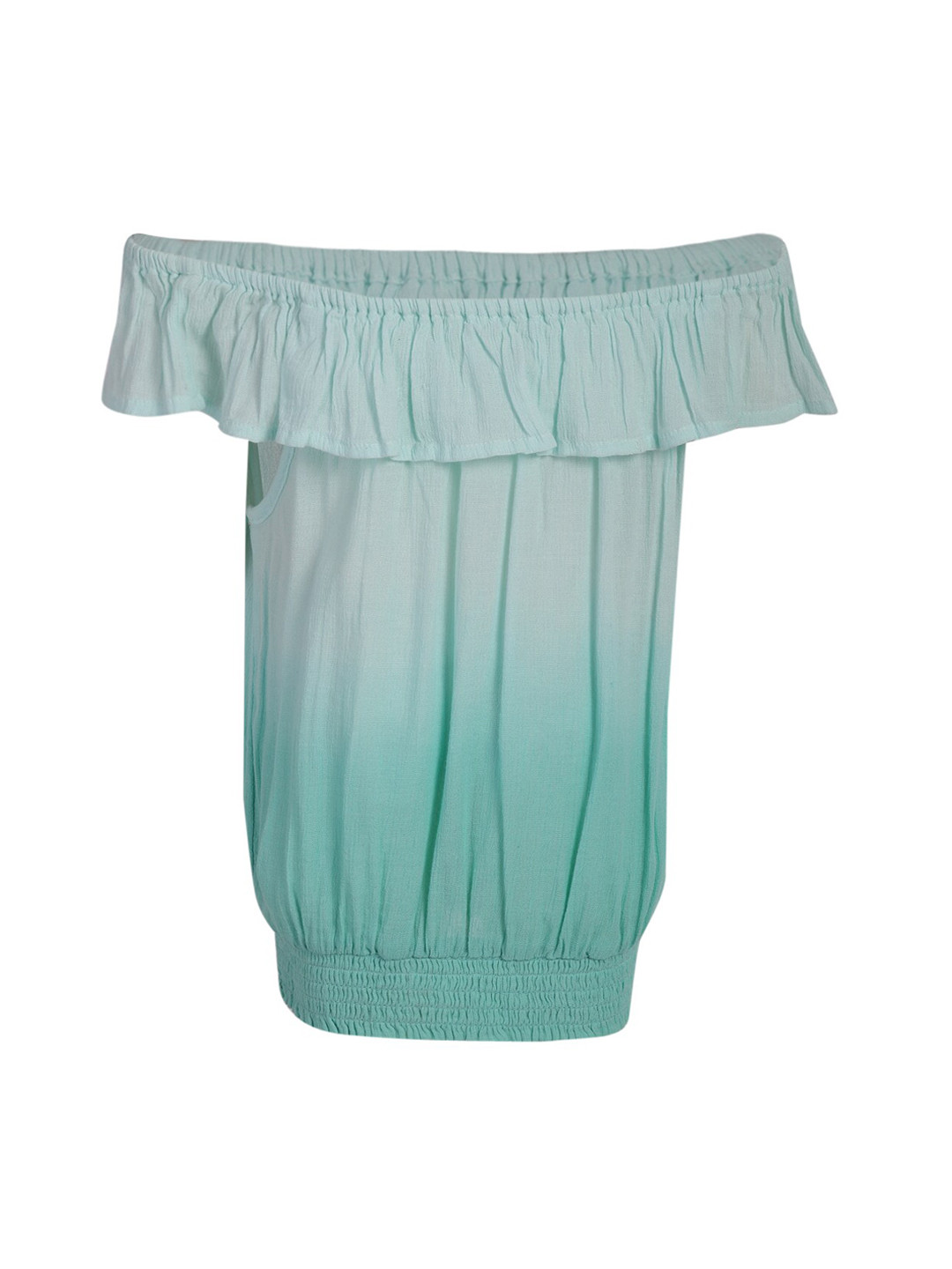 A Little Fable Girls Green Solid Bardot Pure Cotton Top