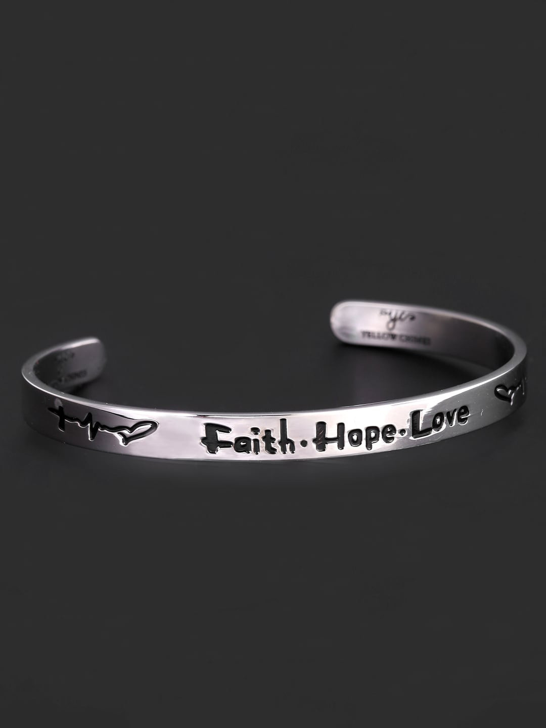 Yellow Chimes Rhodium-Plated Inspirational Message Kada Bracelet