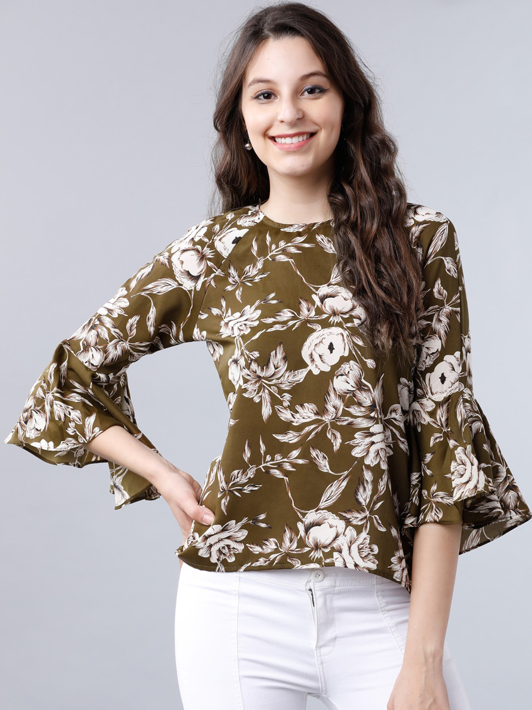 Tokyo Talkies Women Olive Green Printed Top