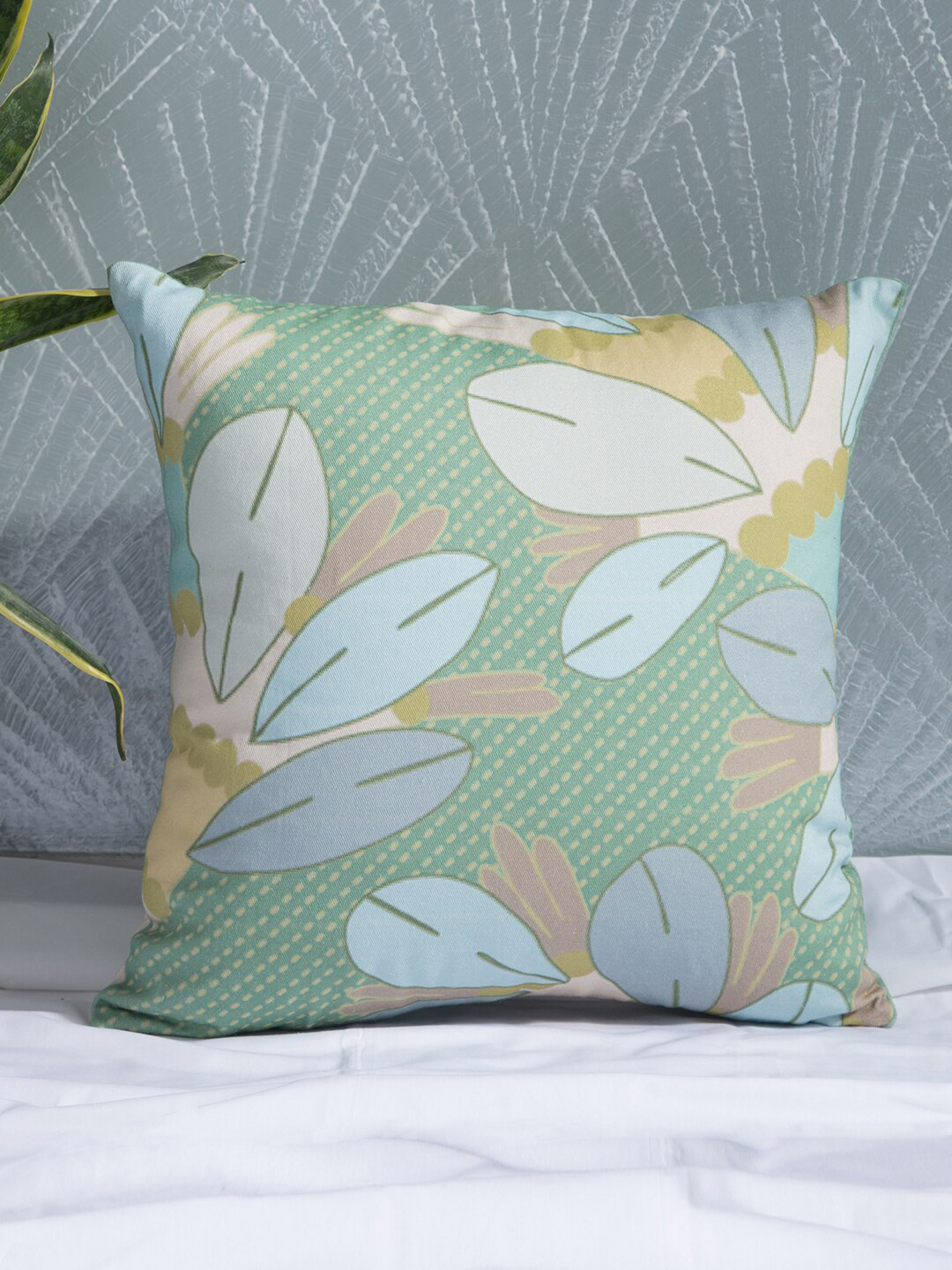 PETAL HOME Green Single Floral Square Cushion Covers