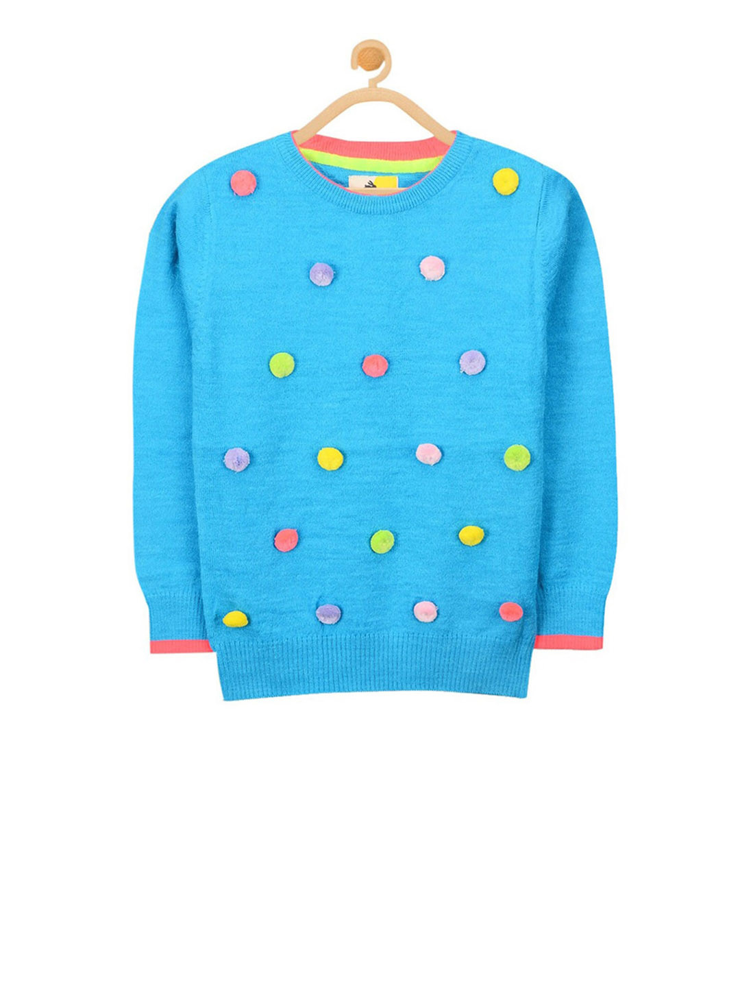 Cherry Crumble Girls Blue Pom Pom Pullover Sweater