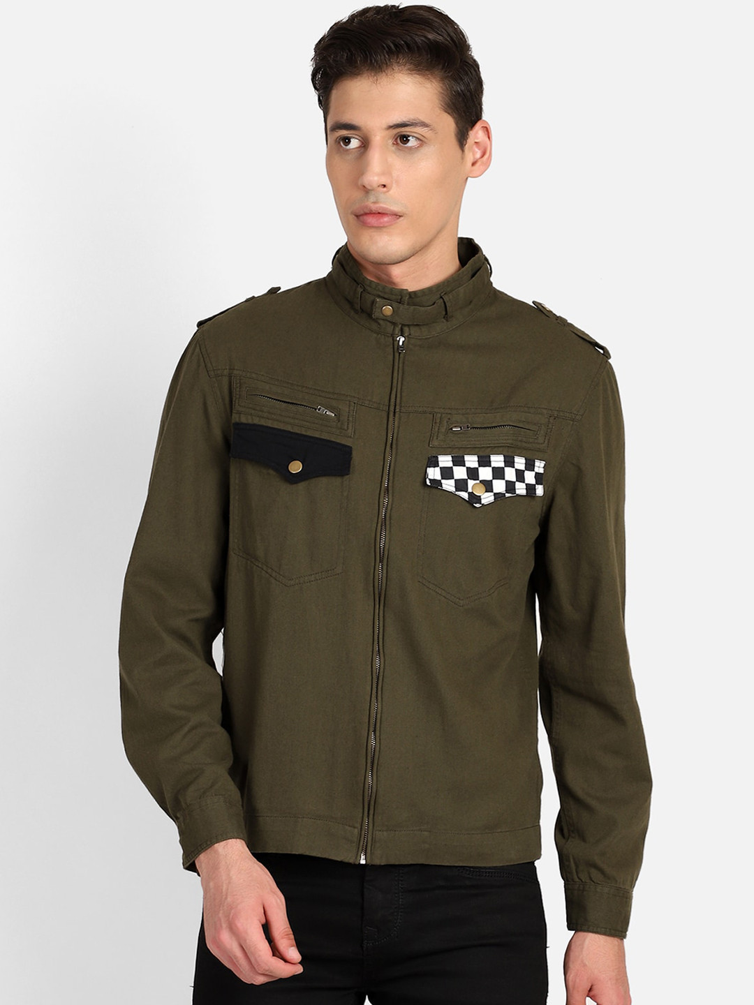 PUNK Men Olive Green Solid Lightweight Tailored Jacket