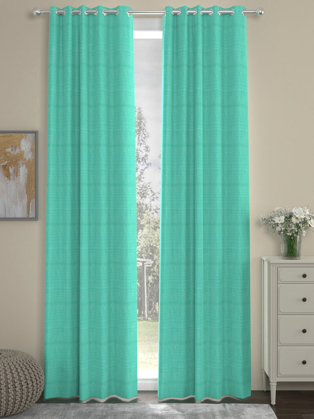 ROSARA HOME Turquoise Blue Set of 2 Door Curtains