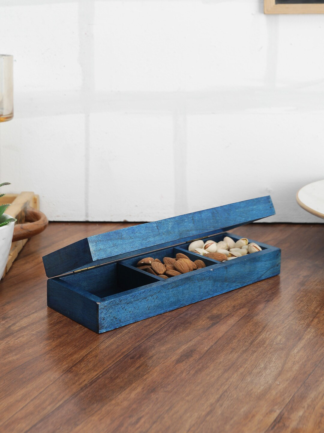 VarEesha Blue Hand-Made Distress Wooden Multipurpose Dry Fruit Storage Box