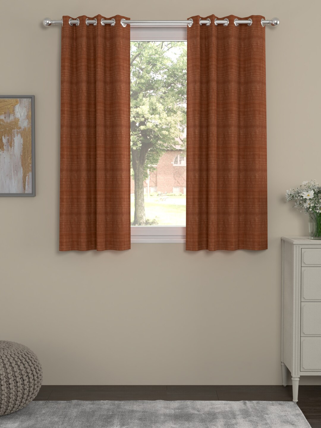 ROSARA HOME Rust Set of 2 Window Curtains