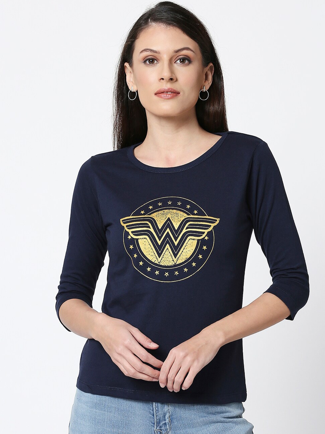 Bewakoof Women Blue Wonder Woman Printed Round Neck T shirt