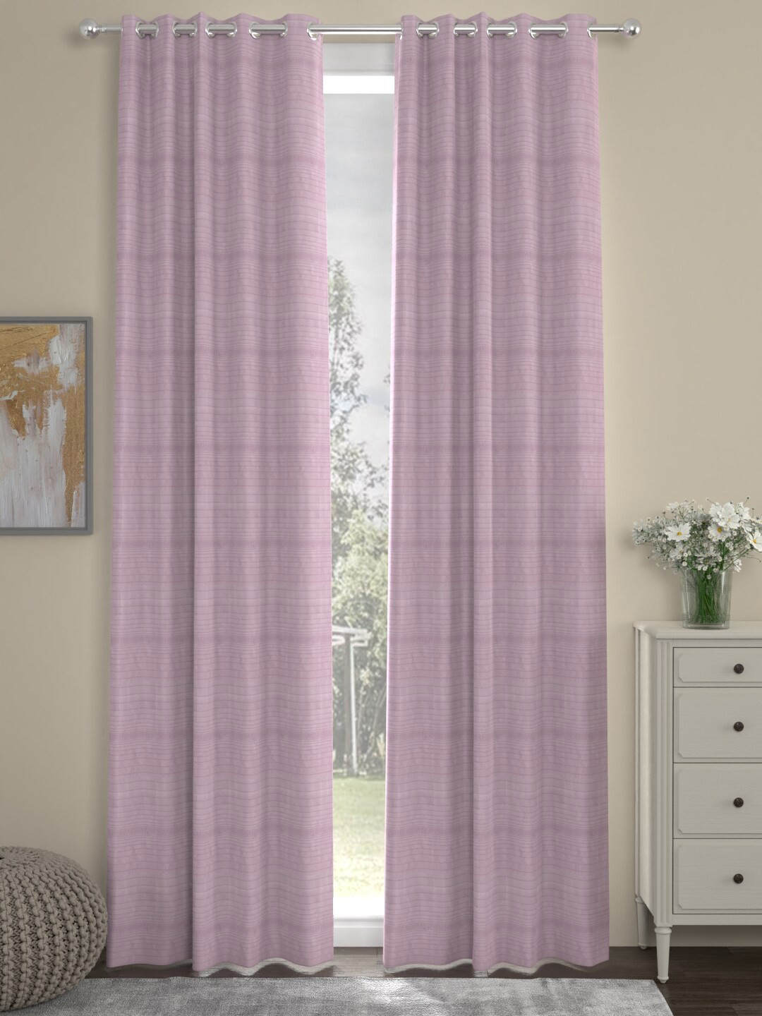 ROSARA HOME Purple Set of 2 Long Door Curtains