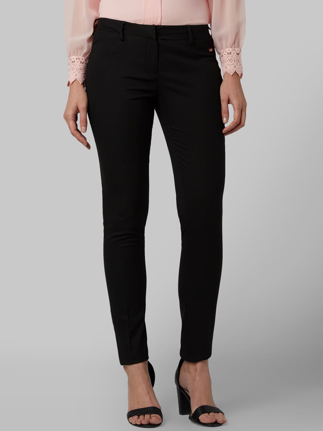 Park Avenue Woman Women Black Regular Fit Solid Regular Trousers