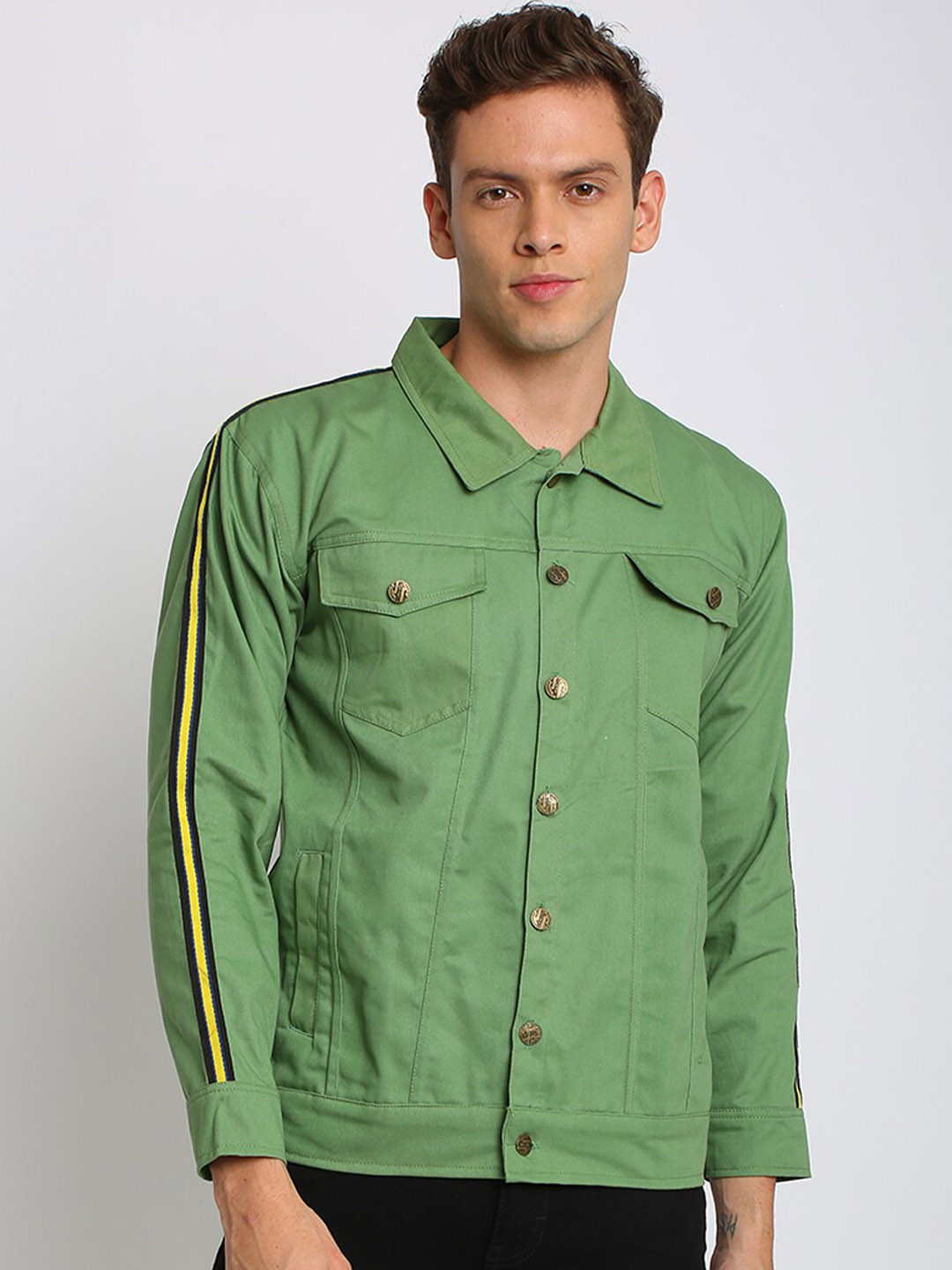 VOXATI Men Green Solid Denim Jacket
