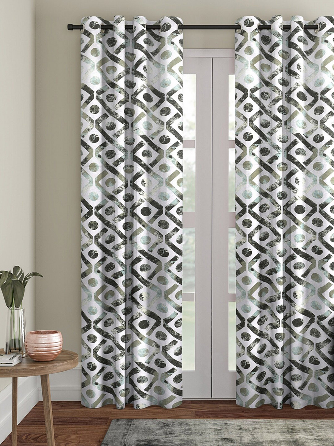 ROMEE Green & White Single Room Darkening Door Curtain