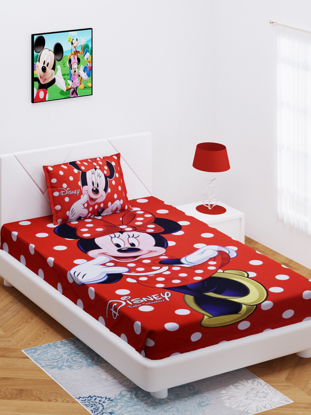 Kuber Industries Red Cartoon Characters Cotton 144 TC Single Bedsheet with a Pillow Cover-60 x 90 inches